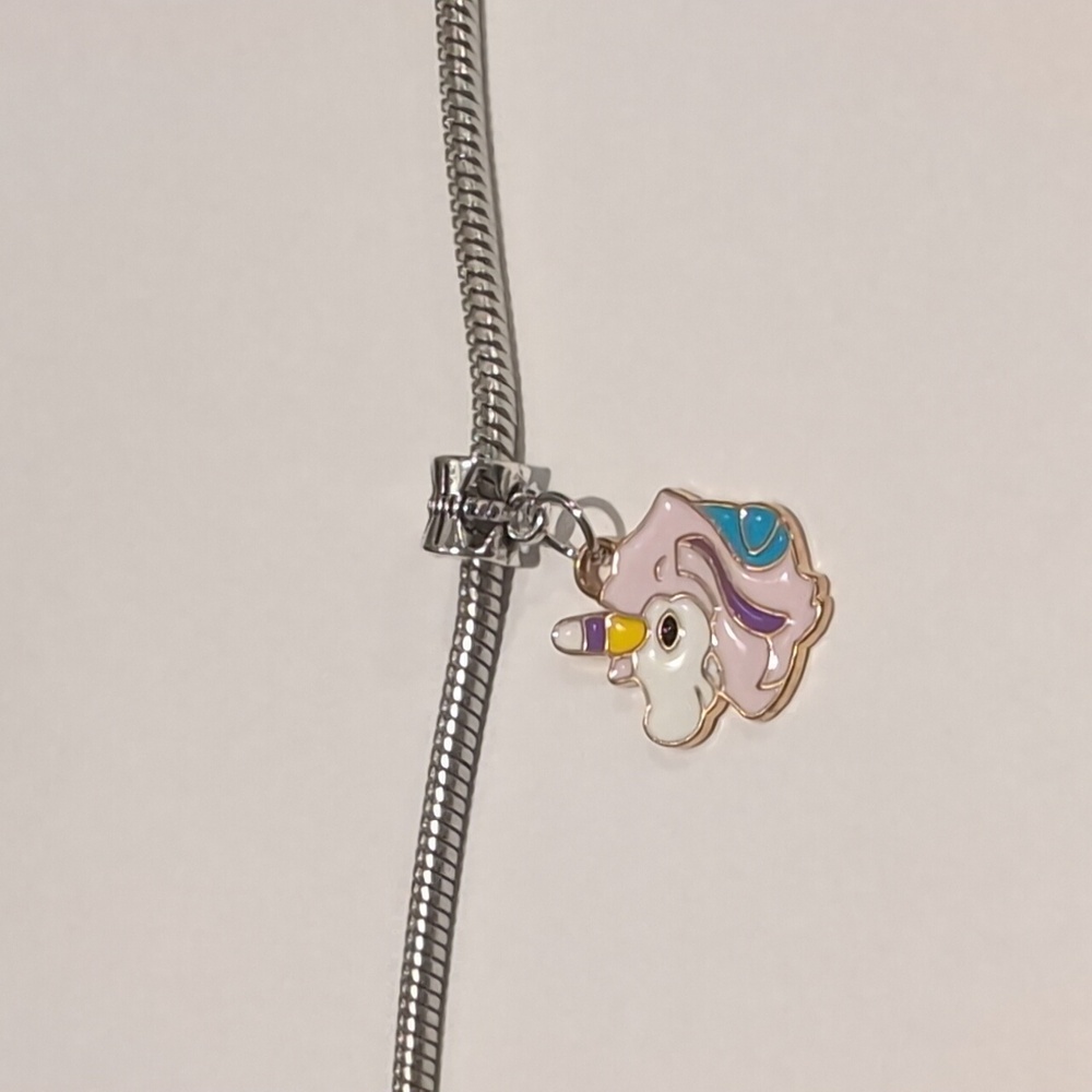 Silver Purple Blue Yellow Unicorn Enamel Dangle Charm for Pandora Style Bracelet
